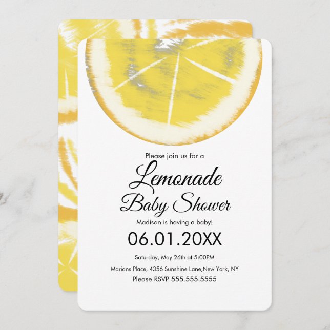 Abstrakt Lemon Citrus Yellow Lemonade Kinderdusche Einladung (Vorne/Hinten)