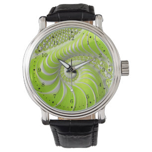 Abstrakt Lime Green Spiral Fraktal Armbanduhr