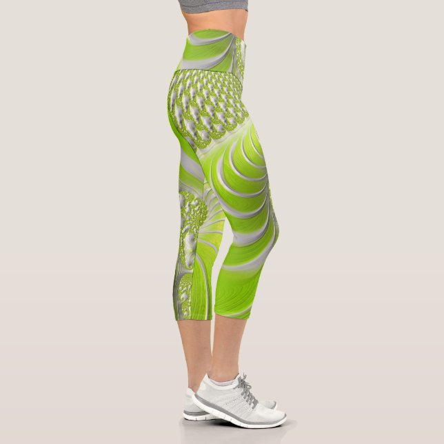 Abstrakt Lime Green Spiral Fraktal Capri Leggings (Rechts)