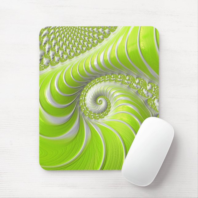 Abstrakt Lime Green Spiral Fraktal Mousepad (Mit Mouse)