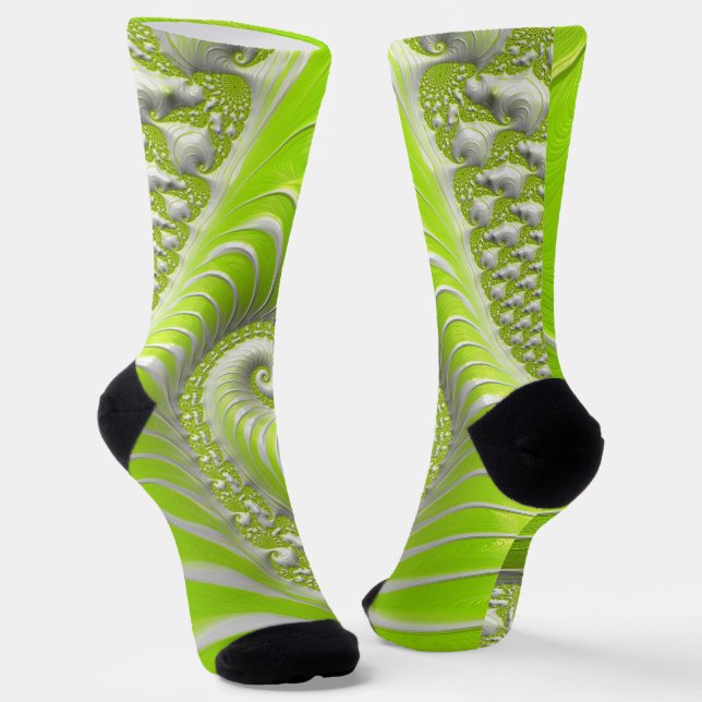 Abstrakt Lime Green Spiral Fraktal Socken (Gewinkelt)