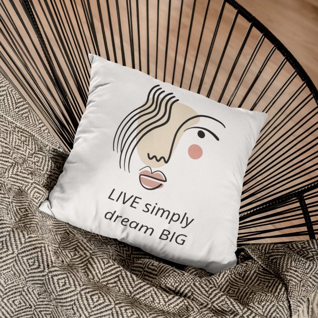 Abstrakt Line Art Face Live Dream Big Quote Kissen (The same design is on both sides)