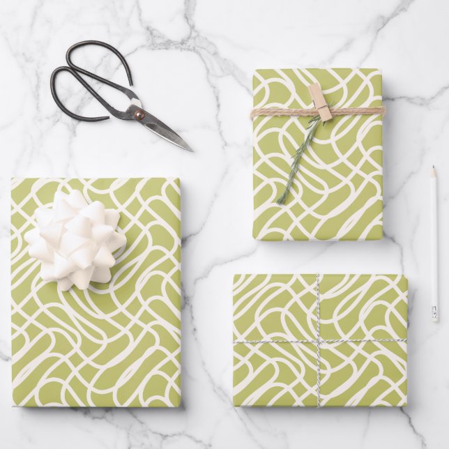 Abstrakt Line Pattern Lime Green Geschenkpapier Set (Vorderseite)