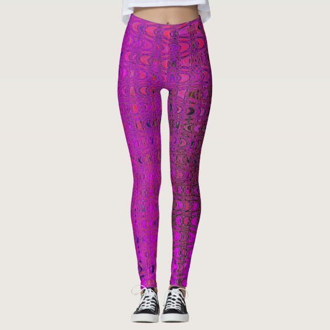 Abstrakt Magenta Retro Boomerang Waves Leggings (Vorderseite)