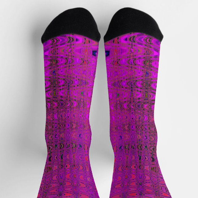 Abstrakt Magenta Retro Boomerang Waves Socken (Oben)