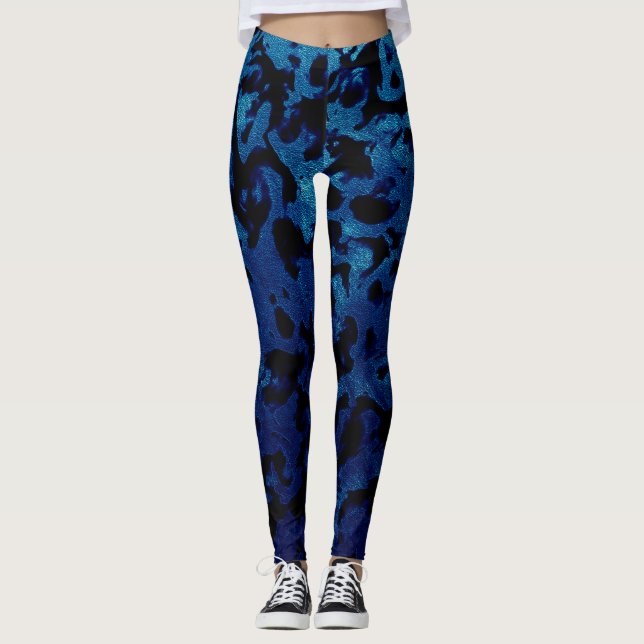 Abstrakt Magie - Navy Blue Grunge Black Leggings (Vorderseite)