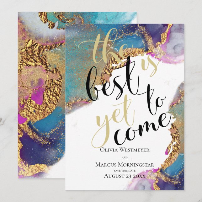 Abstrakt Marbile Ink Magenta Blau Save the Date Einladung (Vorne/Hinten)