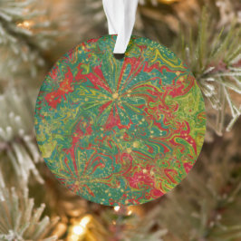 Abstrakt marmoriertes Acryl in Weihnachtsgrün, Rot Ornament
