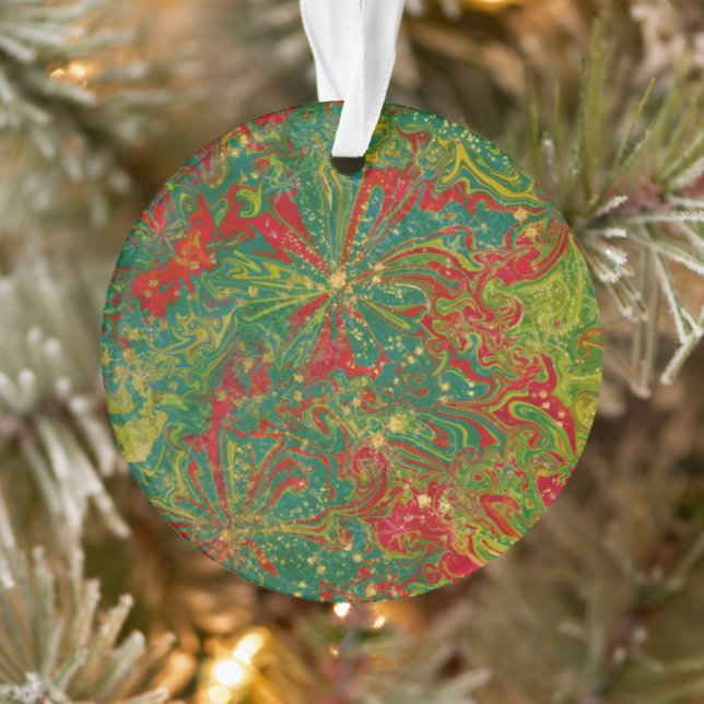 Abstrakt marmoriertes Acryl in Weihnachtsgrün, Rot Ornament (Baum)
