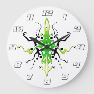 Abstrakt Mask Stamm Tattoo Design - grün Große Wanduhr