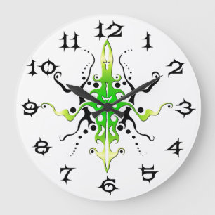 Abstrakt Mask Stamm Tattoo Design - grün Große Wanduhr