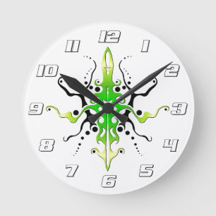 Abstrakt Mask Stamm Tattoo Design - grün Runde Wanduhr