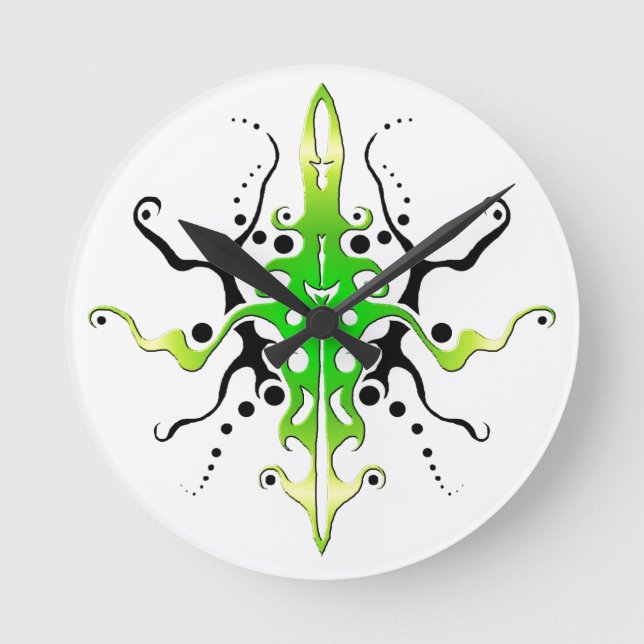 Abstrakt Mask Stamm Tattoo Design - grün Runde Wanduhr (Vorderseite)
