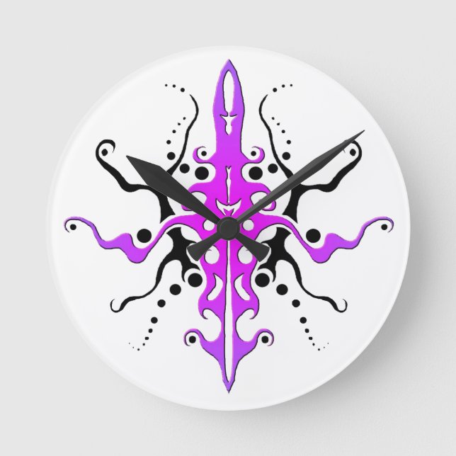 Abstrakt Mask Stamm Tattoo Design - Rosa Runde Wanduhr (Vorderseite)