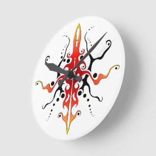 Abstrakt Mask Tribal Tattoo Design - rot Runde Wanduhr