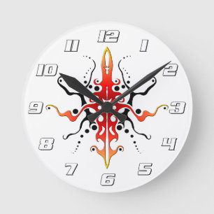 Abstrakt Mask Tribal Tattoo Design - rot Runde Wanduhr