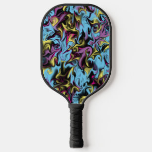 Abstrakt Mehrfarbig Blau Gelb Pink Schwarz Pickleball Schläger