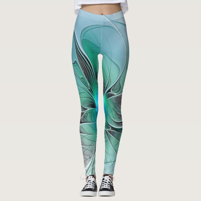 Abstrakt mit blauer, moderner Fraktal Art Leggings (Vorderseite)