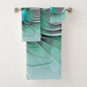 Abstrakt mit blauer, moderner Kunst des Fraktals Badhandtuch Set