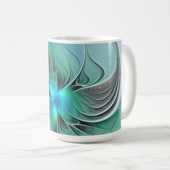 Abstrakt mit blauer, moderner Kunst des Fraktals Kaffeetasse (VorderseiteRechts)