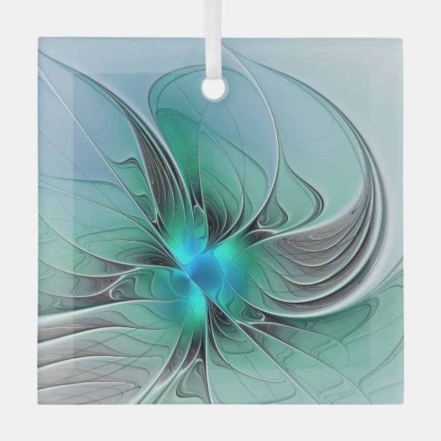 Abstrakt mit blauer, moderner Kunst des Fraktals Ornament Aus Glas (Vorderseite)