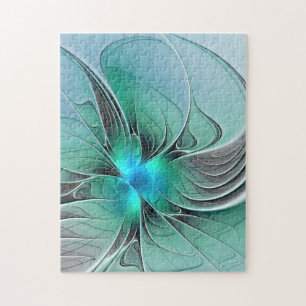 Abstrakt mit blauer, moderner Kunst des Fraktals Puzzle