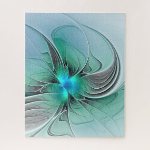 Abstrakt mit blauer, moderner Kunst des Fraktals Puzzle