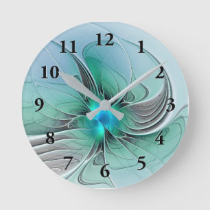 Abstrakt mit blauer, moderner Kunst des Fraktals Runde Wanduhr