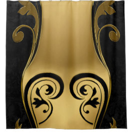 Abstrakt mit Goldakzenten auf Schwarz und Weiß Duschvorhang