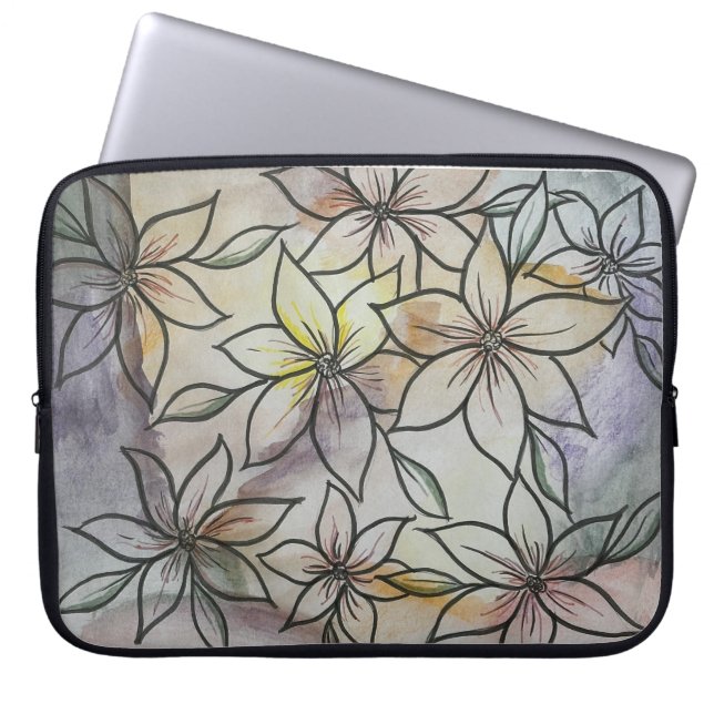 Abstrakt mit schwarzem Blütendesign Laptopschutzhülle (Vorderseite)