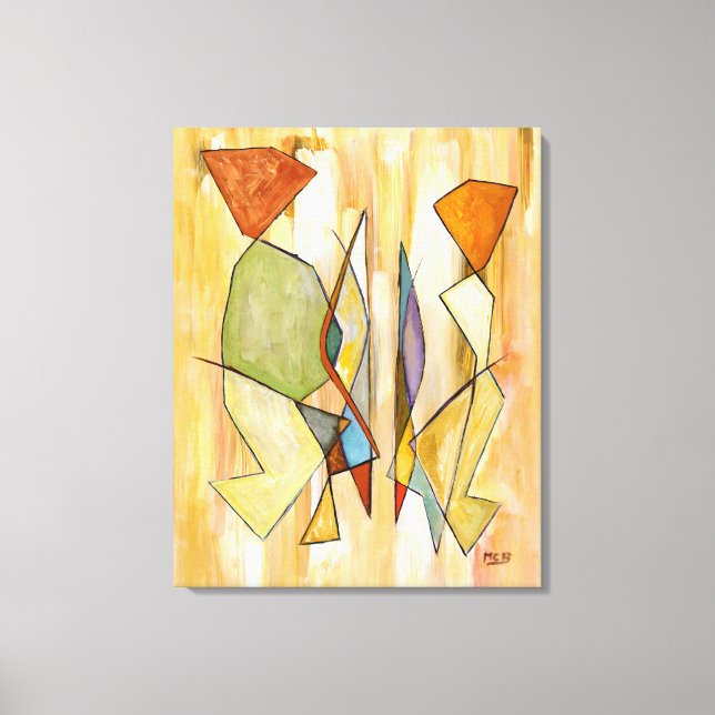 Abstrakt Modern Art Couple Trendy Chic Beigereen Leinwanddruck (Vorderseite)
