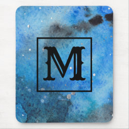 Abstrakt Modern Art Monogram Blue Black Mousepad