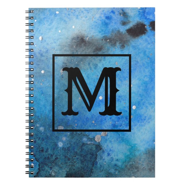 Abstrakt Modern Art Monogram Blue Black Notizblock (Vorderseite)