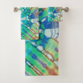 Abstrakt Modern Beach Aquamarin Brown Batik Gefärb Badhandtuch Set