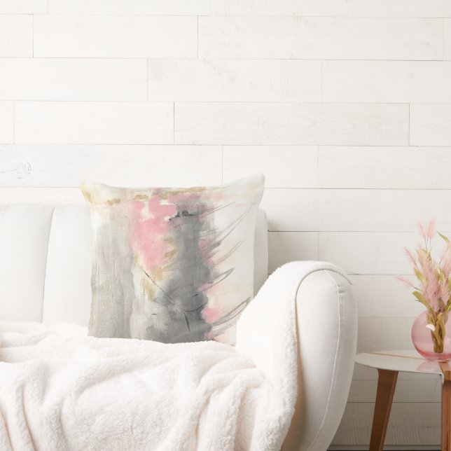 Abstrakt Modern bemalt Art Pink Gold Grau Kissen (Liege)