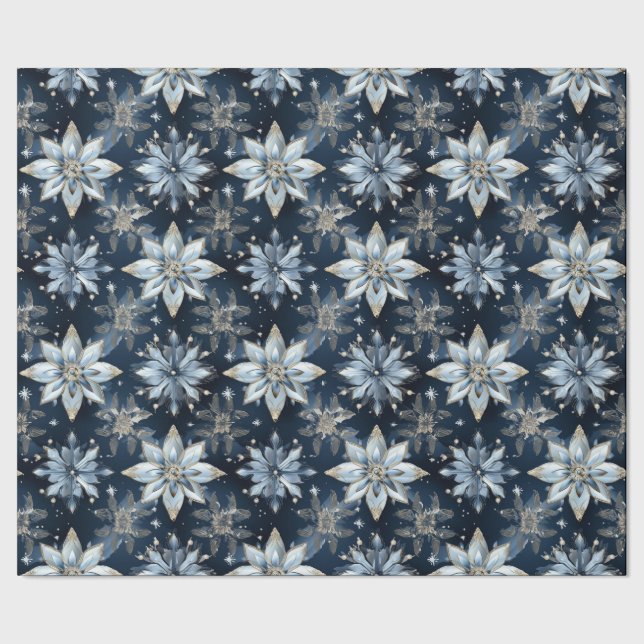 Abstrakt Modern Blue Jeweled Poinsettias Geschenkpapier (Saum)