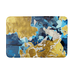 Abstrakt, modern, Collage, Gold, Marineblau Badematte