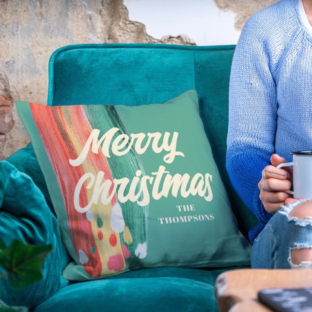 Abstrakt Modern frohe Weihnachten Personalisierter Kissen (Von Creator hochgeladen)