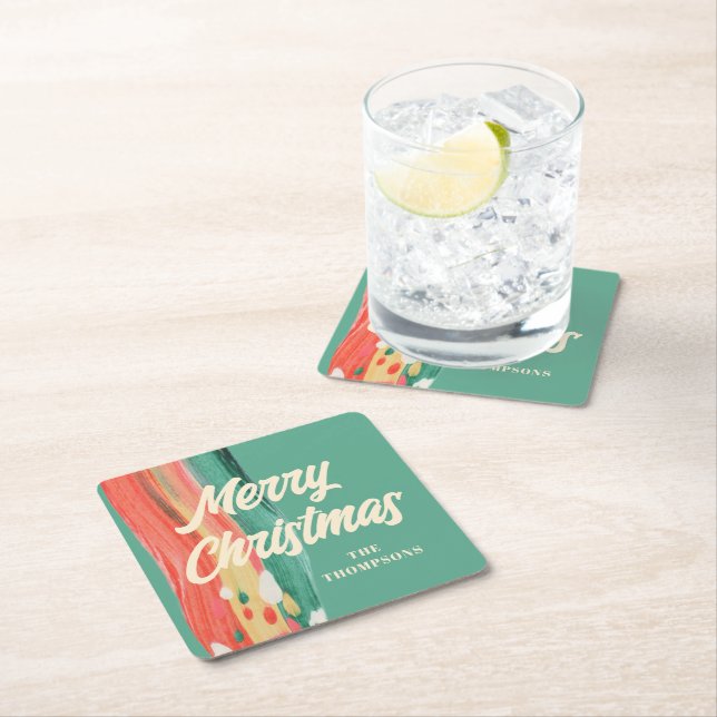 Abstrakt Modern frohe Weihnachten Personalisierter Rechteckiger Pappuntersetzer (Vor Ort)