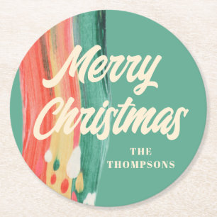 Abstrakt Modern frohe Weihnachten Personalisierter Runder Pappuntersetzer