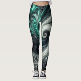 Abstrakt-modern, grün, silber und schwarz schwirbe leggings
