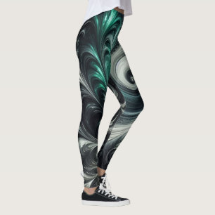 Abstrakt-modern, grün, silber und schwarz schwirbe leggings