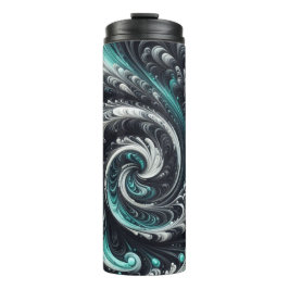Abstrakt-modern, grün, silber und schwarz schwirbe thermosbecher