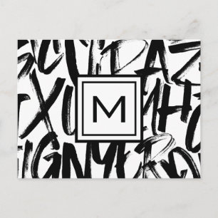 Abstrakt-Modern-Monogramm-Schwarz/Weiß Postkarte