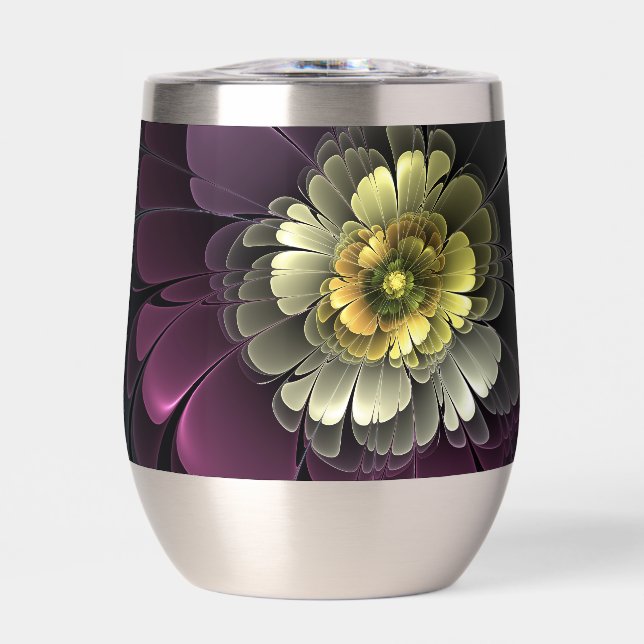 Abstrakt Modern Purpur Khaki Gray Fraktal Blume (Vorderseite)