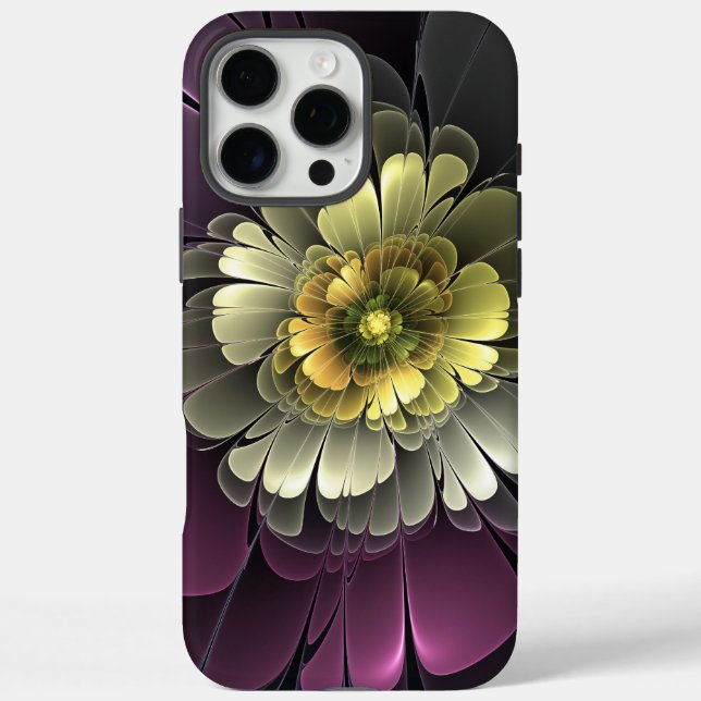 Abstrakt Modern Purpur Khaki Gray Fraktal Blume Case-Mate iPhone Hülle (Rückseite)