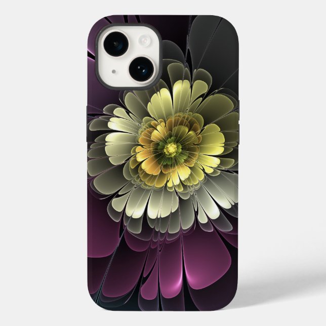 Abstrakt Modern Purpur Khaki Gray Fraktal Blume Case-Mate iPhone Hülle (Rückseite)