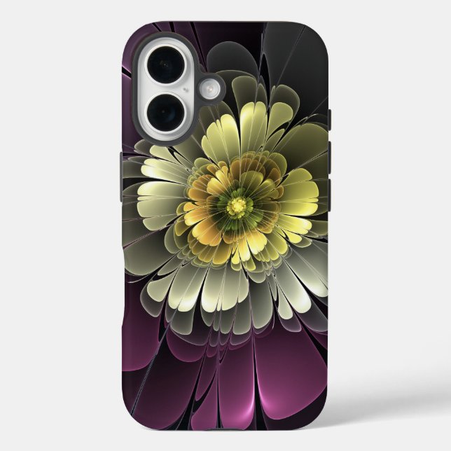 Abstrakt Modern Purpur Khaki Gray Fraktal Blume Case-Mate iPhone Hülle (Rückseite)