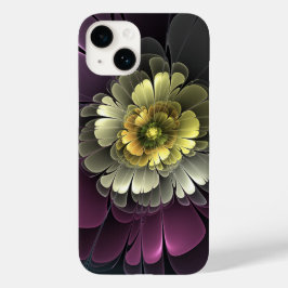 Abstrakt Modern Purpur Khaki Gray Fraktal Blume Case-Mate iPhone 14 Hülle