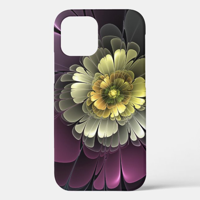 Abstrakt Modern Purpur Khaki Gray Fraktal Blume Case-Mate iPhone Hülle (Rückseite)